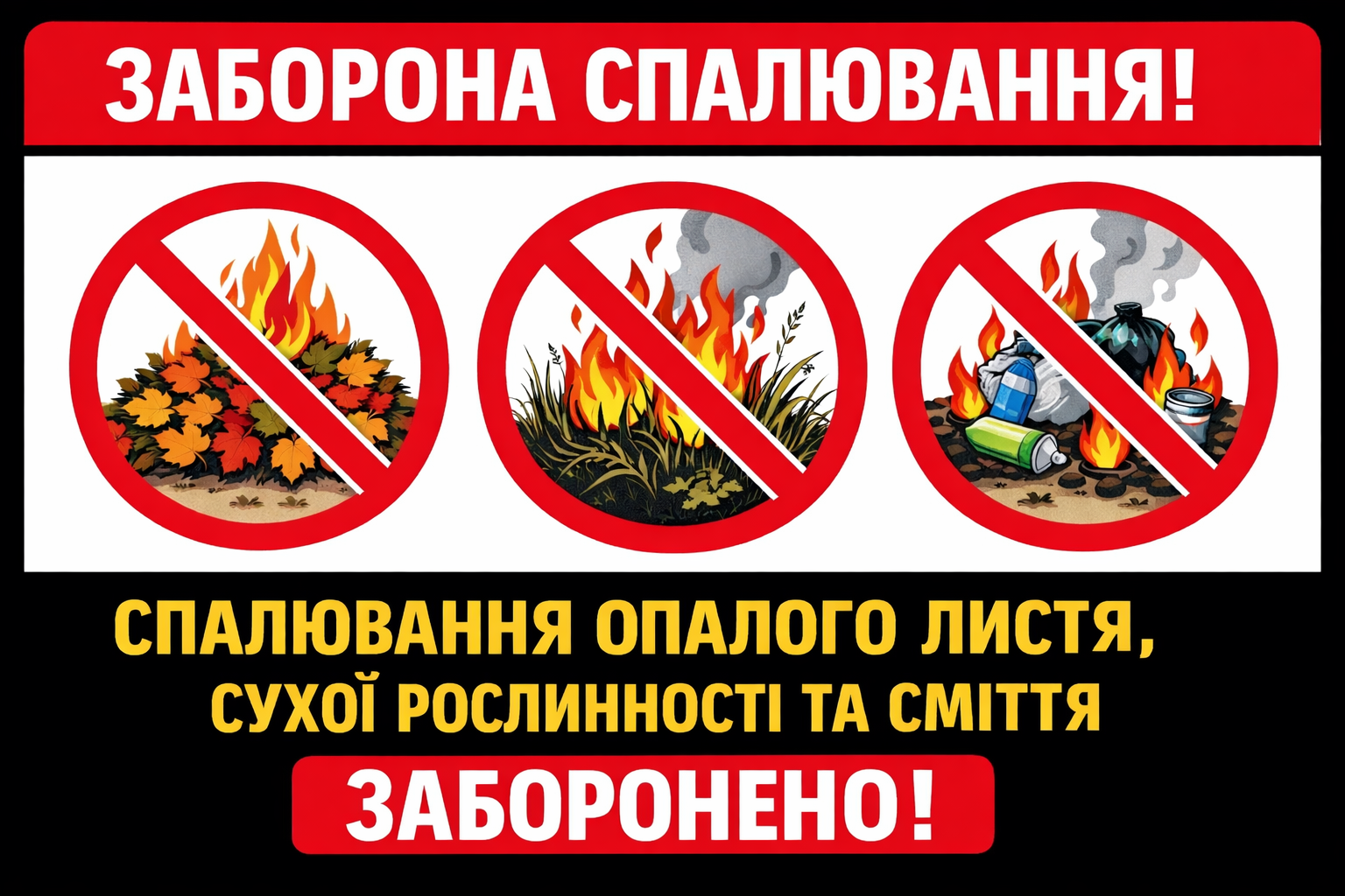 До уваги мешканців Тернівського району про заборону спалювання опалого листя,  сухої рослинності та сміття!