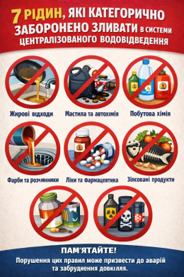 До відома мешканців міста! 7 рідин, які категорично заборонено зливати в системи централізованого водовідведення!