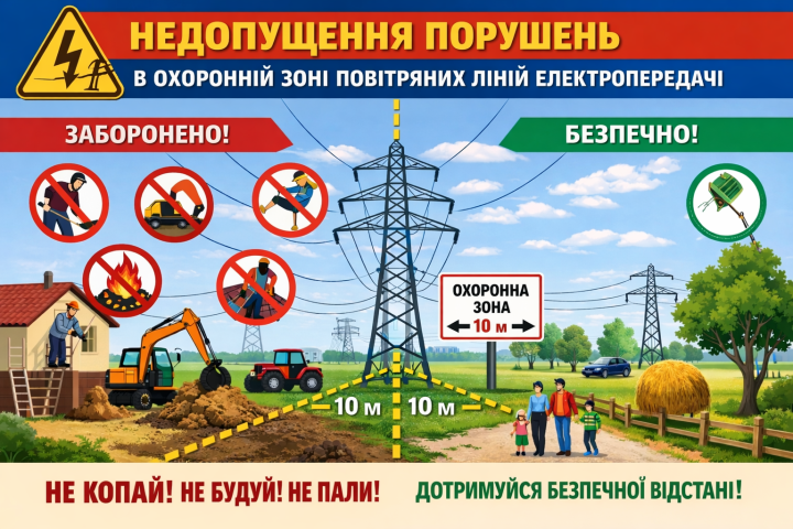 До відома землевласників, землекористувачів та суб`єктів господарювання  щодо недопущення порушень в охоронній зоні повітряних ліній електропередачі!