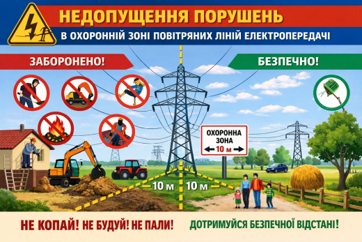 До відома землевласників, землекористувачів та суб`єктів господарювання  щодо недопущення порушень в охоронній зоні повітряних ліній електропередачі!