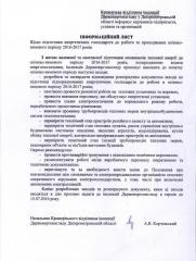 Інформаційний лист щодо підготовки енергетичних господарств до роботи та проходження осінньо-зимового періоду 2016-2017 років